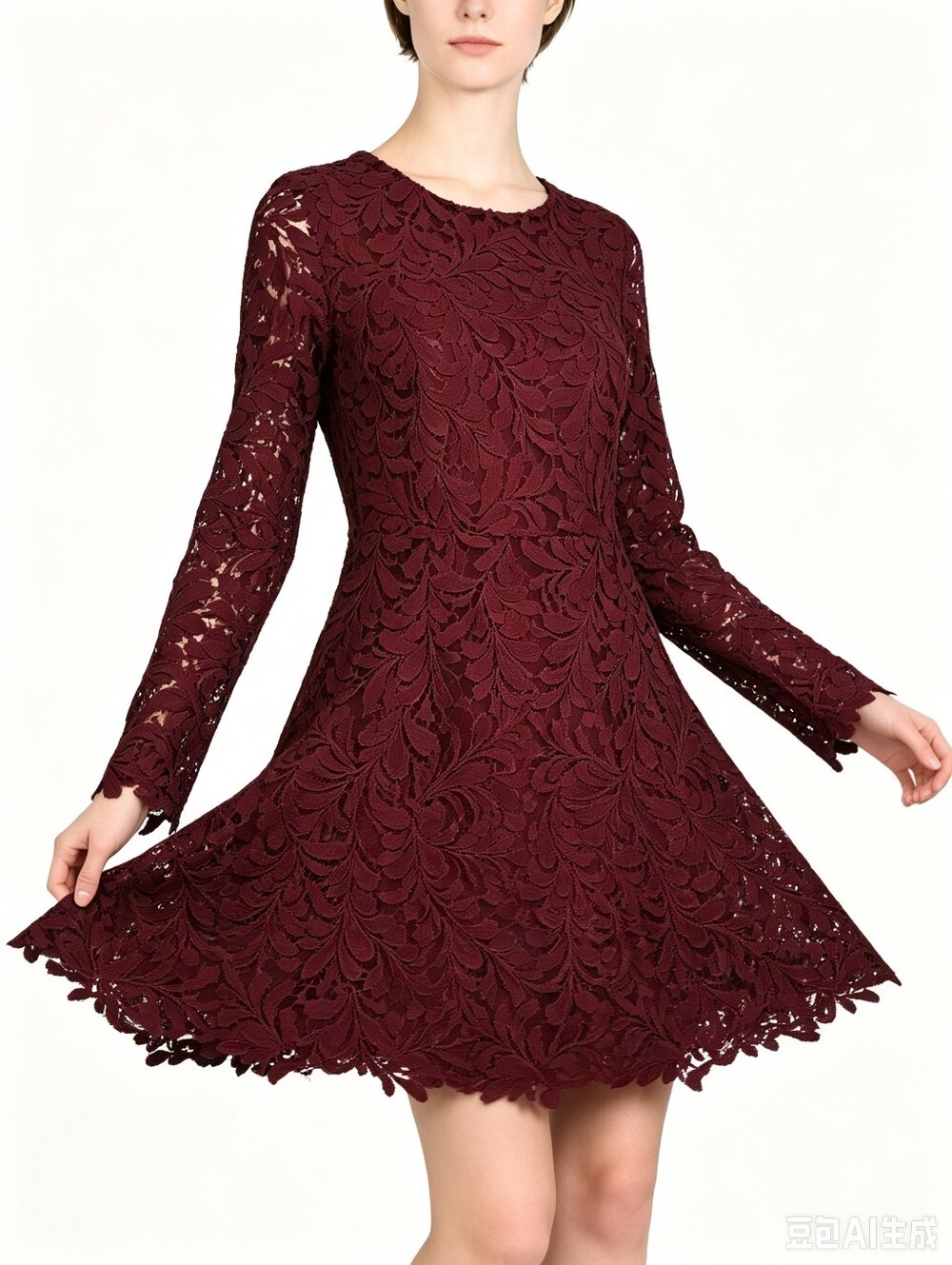 💅🏻💅🏻 Lace Long-Sleeve A-Line Dress in Wine （B2G1 Free）